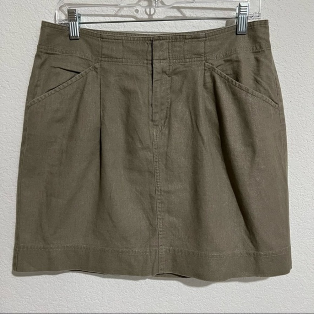 Ann Taylor Gray Shimmer Mini Skirt Pockets Linen Cotton Blend Size 6